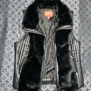 Guess black and leather fur vest